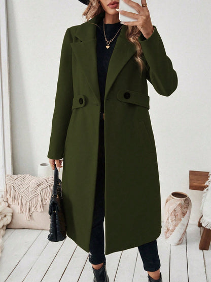 EMERY ROSE Women's Casual Commute Daily Simple Solid Color Lapel Collar Slant Pocket Double-Breasted Long Overcoat, Autumn/Winter Winter Coat Women