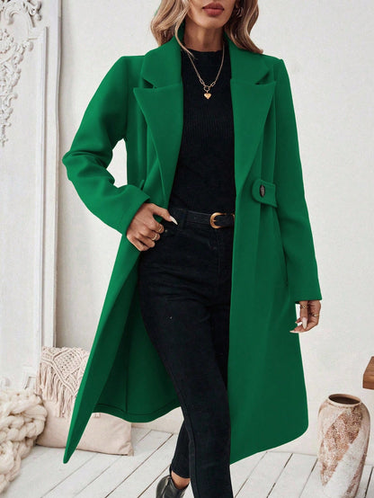 EMERY ROSE Women's Casual Commute Daily Simple Solid Color Lapel Collar Slant Pocket Double-Breasted Long Overcoat, Autumn/Winter Winter Coat Women