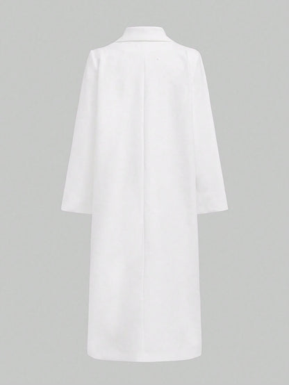 Elegant Minimalist High-End Vintage Commuting Elegant Long Coat, White Loose Overcoat, Black