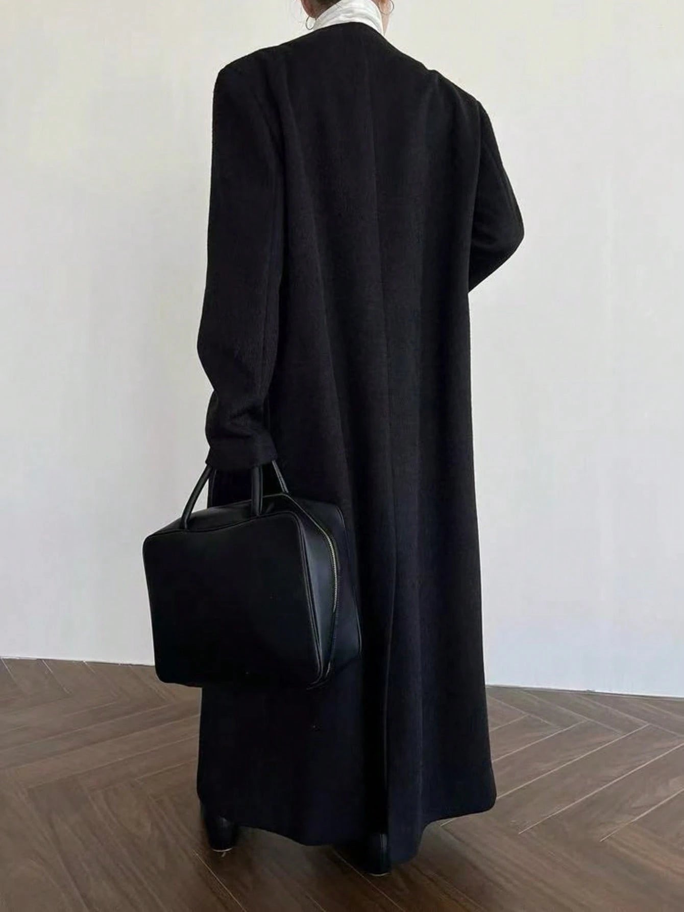 Minimalist Commuter Style Collarless Long Coat For Women, High-Quality Draping Winter Jacket