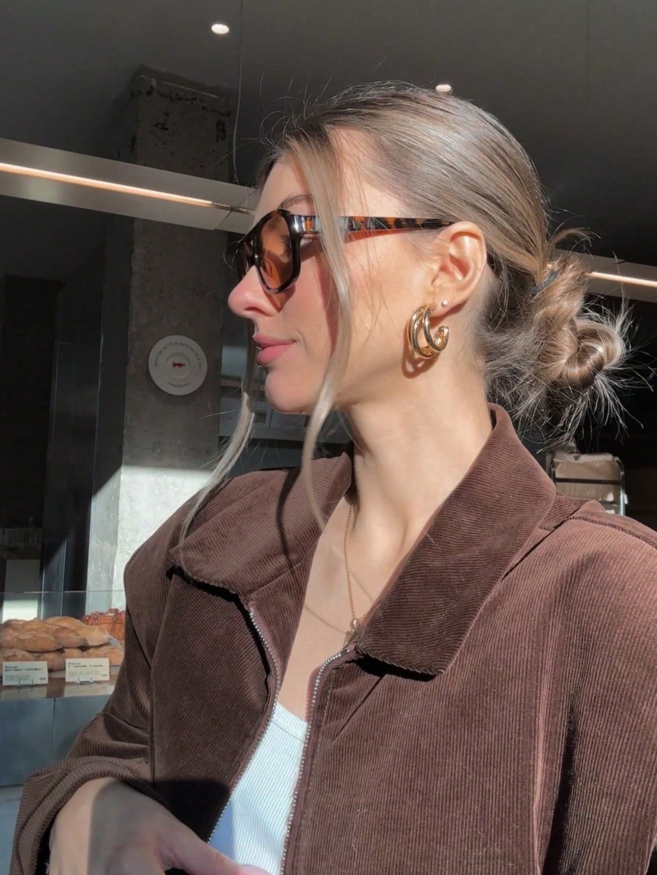 Christmas Women Corduroy 2 Pieces Set - Vintage Casual Brown Lapel Long Sleeve Jacket Coat - Elastic Waist Corduroy Pants, Autumn/Winter