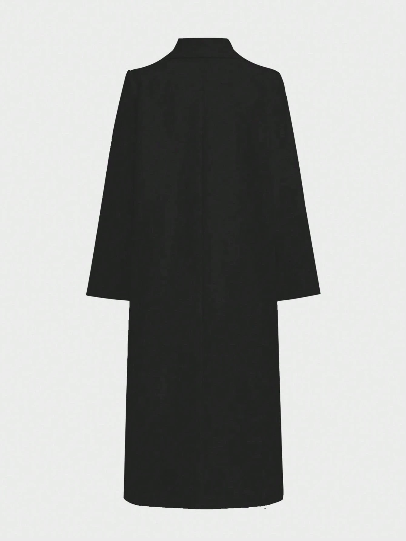 Elegant Minimalist High-End Vintage Commuting Elegant Long Coat, White Loose Overcoat, Black