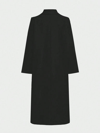 Elegant Minimalist High-End Vintage Commuting Elegant Long Coat, White Loose Overcoat, Black