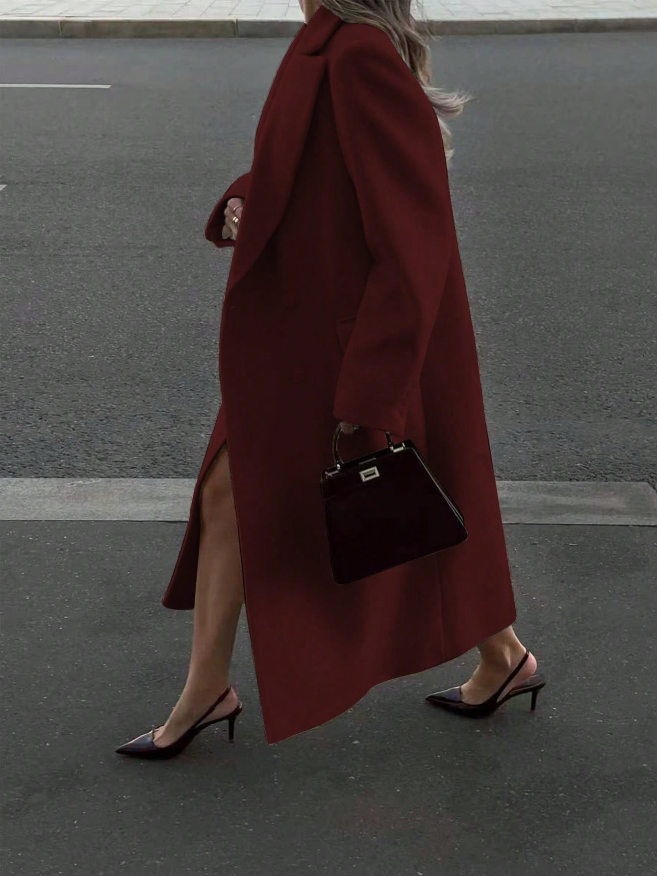 Elegant Minimalist High-End Vintage Commuting Elegant Long Coat, White Loose Overcoat, Black