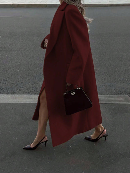 Elegant Minimalist High-End Vintage Commuting Elegant Long Coat, White Loose Overcoat, Black