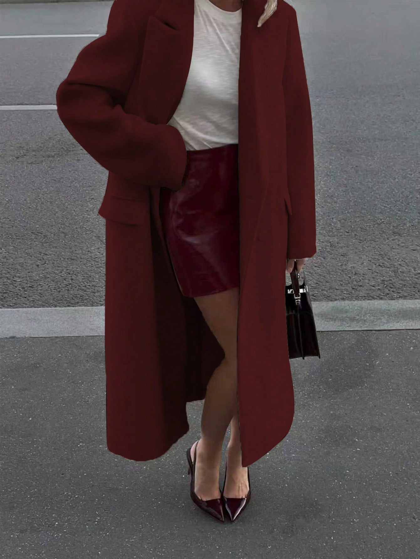 Elegant Minimalist High-End Vintage Commuting Elegant Long Coat, White Loose Overcoat, Black