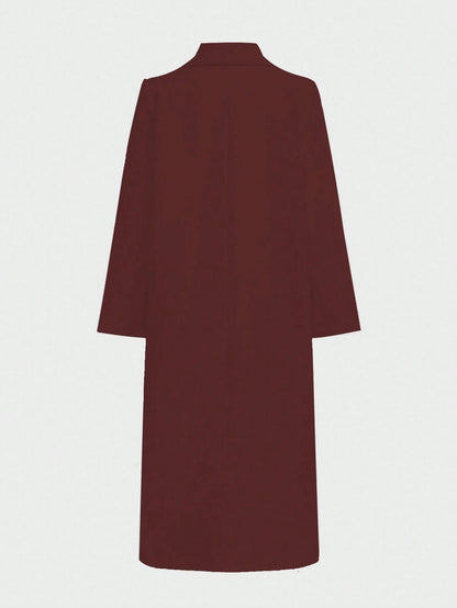 Elegant Minimalist High-End Vintage Commuting Elegant Long Coat, White Loose Overcoat, Black