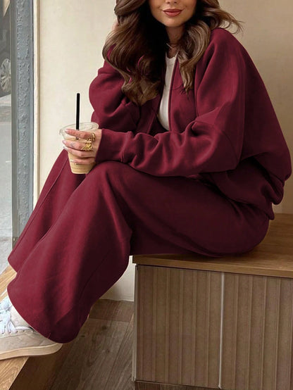 GAOVOT Women's Sweatshirt Two Pieces Fall/Winter Casual Casual Commuting Street Stand Collar Cardigan Coat And Loose Wide Leg Straight Pant Suit