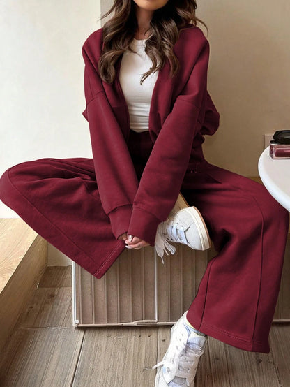 GAOVOT Women's Sweatshirt Two Pieces Fall/Winter Casual Casual Commuting Street Stand Collar Cardigan Coat And Loose Wide Leg Straight Pant Suit