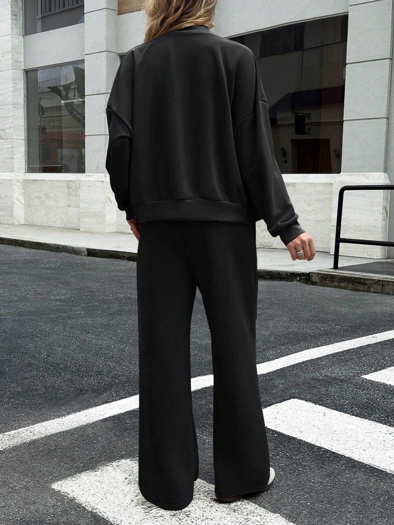 GAOVOT Women's Sweatshirt Two Pieces Fall/Winter Casual Casual Commuting Street Stand Collar Cardigan Coat And Loose Wide Leg Straight Pant Suit