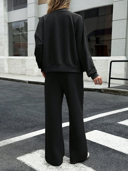 GAOVOT Women's Sweatshirt Two Pieces Fall/Winter Casual Casual Commuting Street Stand Collar Cardigan Coat And Loose Wide Leg Straight Pant Suit