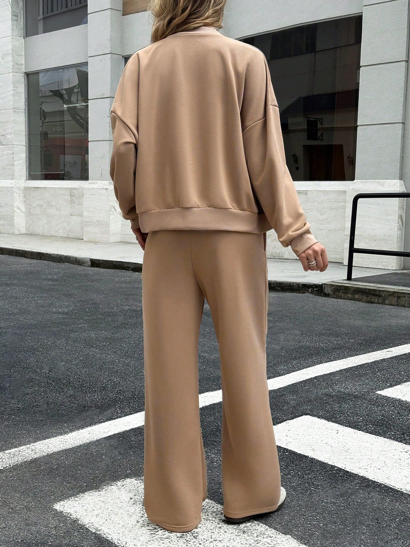 GAOVOT Women's Sweatshirt Two Pieces Fall/Winter Casual Casual Commuting Street Stand Collar Cardigan Coat And Loose Wide Leg Straight Pant Suit