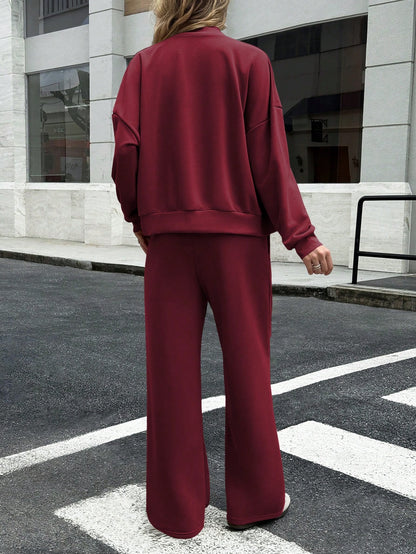 GAOVOT Women's Sweatshirt Two Pieces Fall/Winter Casual Casual Commuting Street Stand Collar Cardigan Coat And Loose Wide Leg Straight Pant Suit