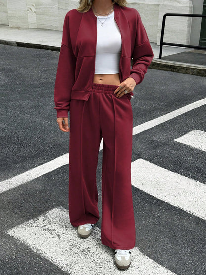 GAOVOT Women's Sweatshirt Two Pieces Fall/Winter Casual Casual Commuting Street Stand Collar Cardigan Coat And Loose Wide Leg Straight Pant Suit