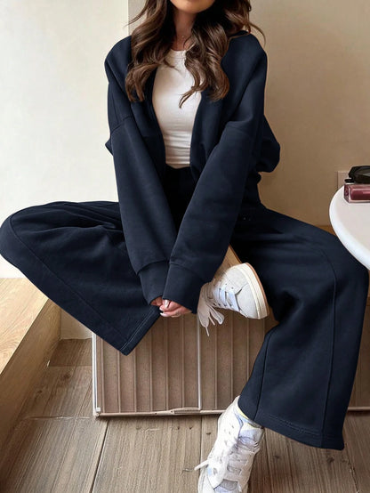 GAOVOT Women's Sweatshirt Two Pieces Fall/Winter Casual Casual Commuting Street Stand Collar Cardigan Coat And Loose Wide Leg Straight Pant Suit