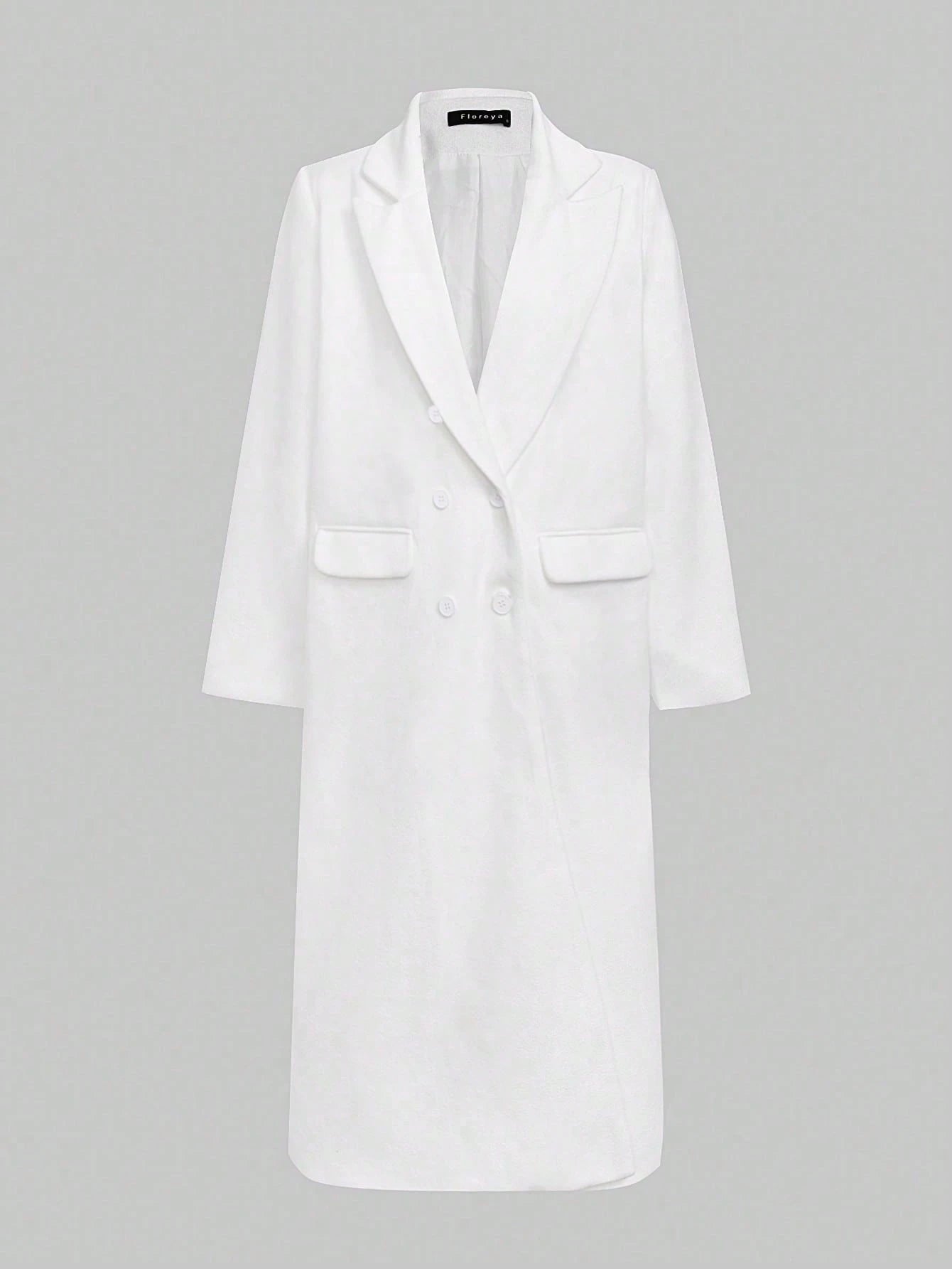 Elegant Minimalist High-End Vintage Commuting Elegant Long Coat, White Loose Overcoat, Black