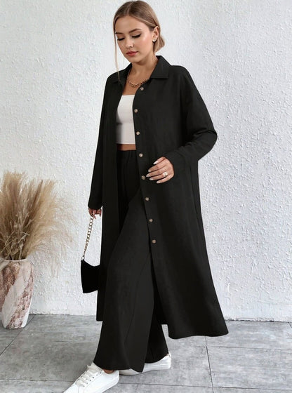 Long Drop-Shoulder Shirt & Wide-Leg Pant Set