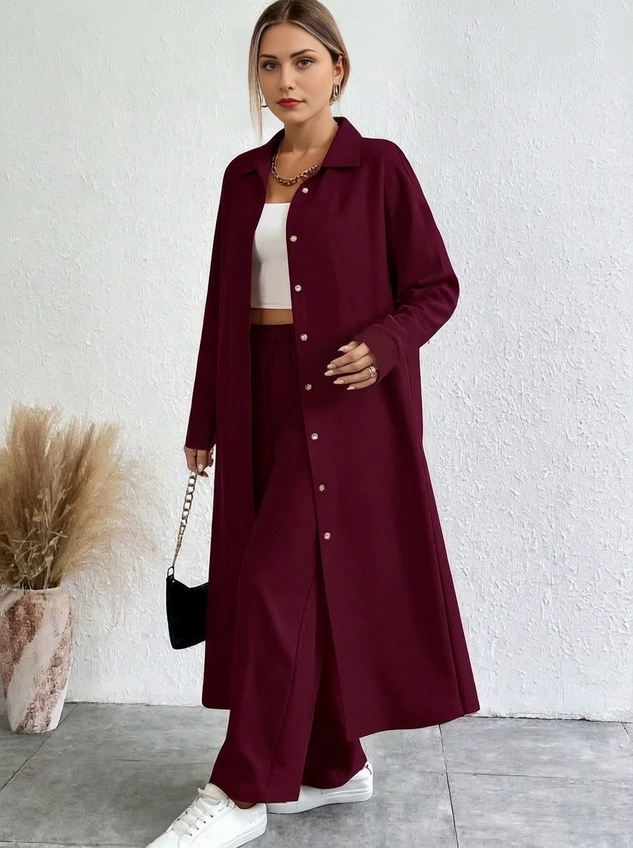 Long Drop-Shoulder Shirt & Wide-Leg Pant Set