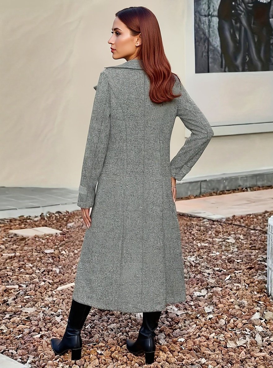 Manteau Long Gris en Laine Mélangée – Coupe Slim, Double Boutonnage