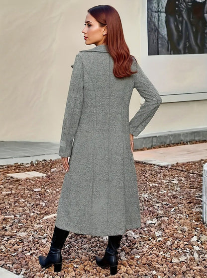 Manteau Long Gris en Laine Mélangée – Coupe Slim, Double Boutonnage