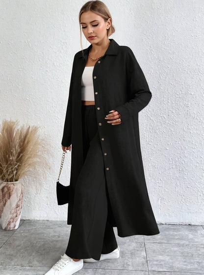 Long Drop-Shoulder Shirt & Wide-Leg Pant Set