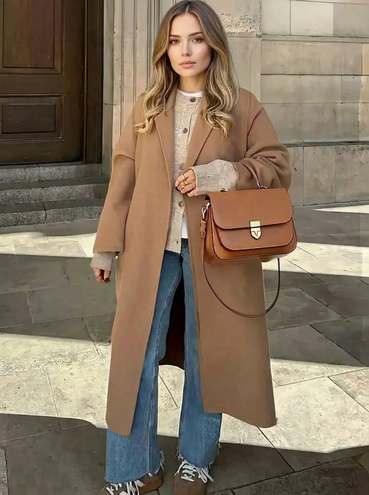 Long Camel Belted Coat — Minimalist Loose Fit